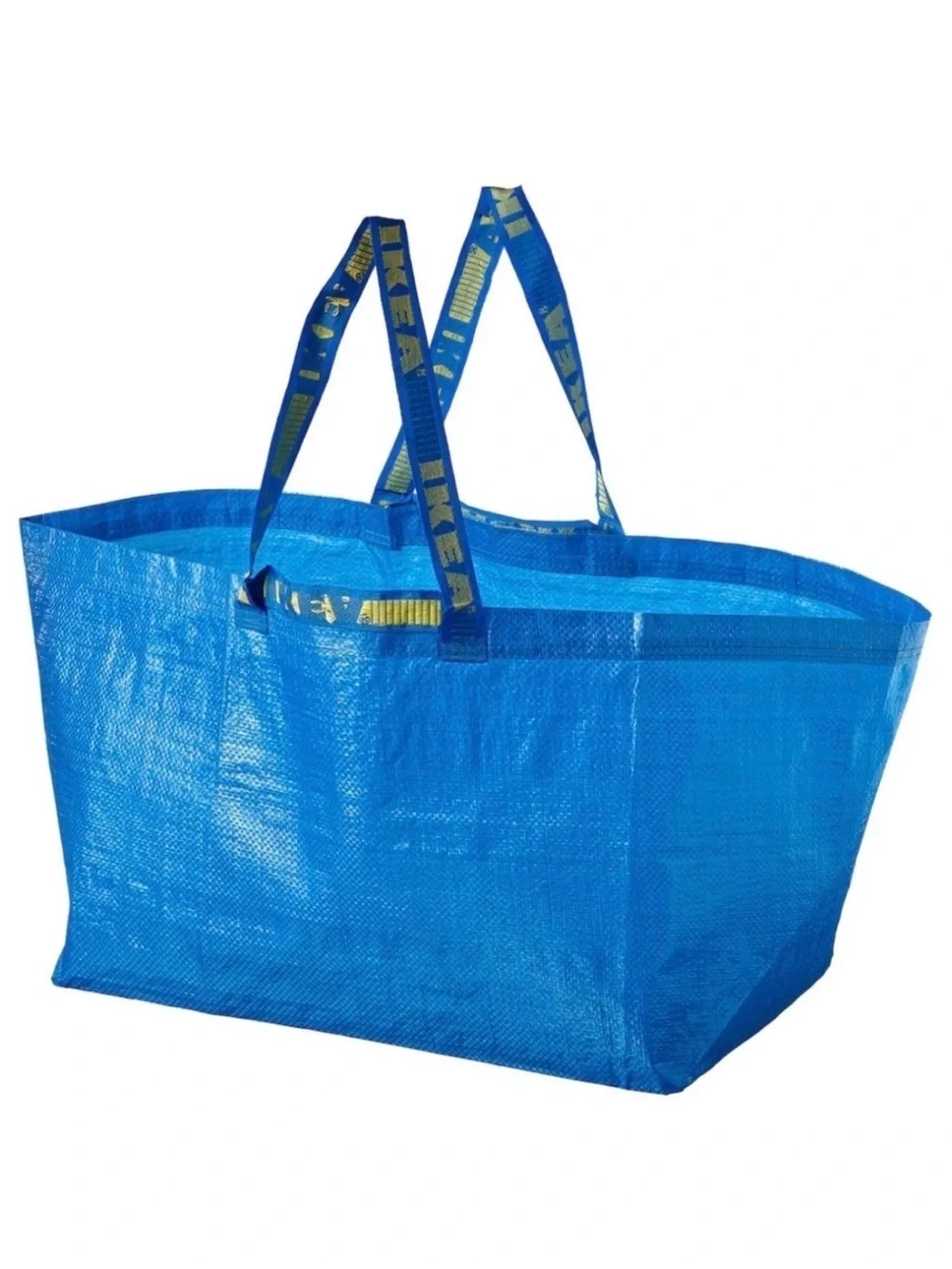IKEA Bright Blue FRAKTA Reusable Tote Bag with Yellow Logo Straps